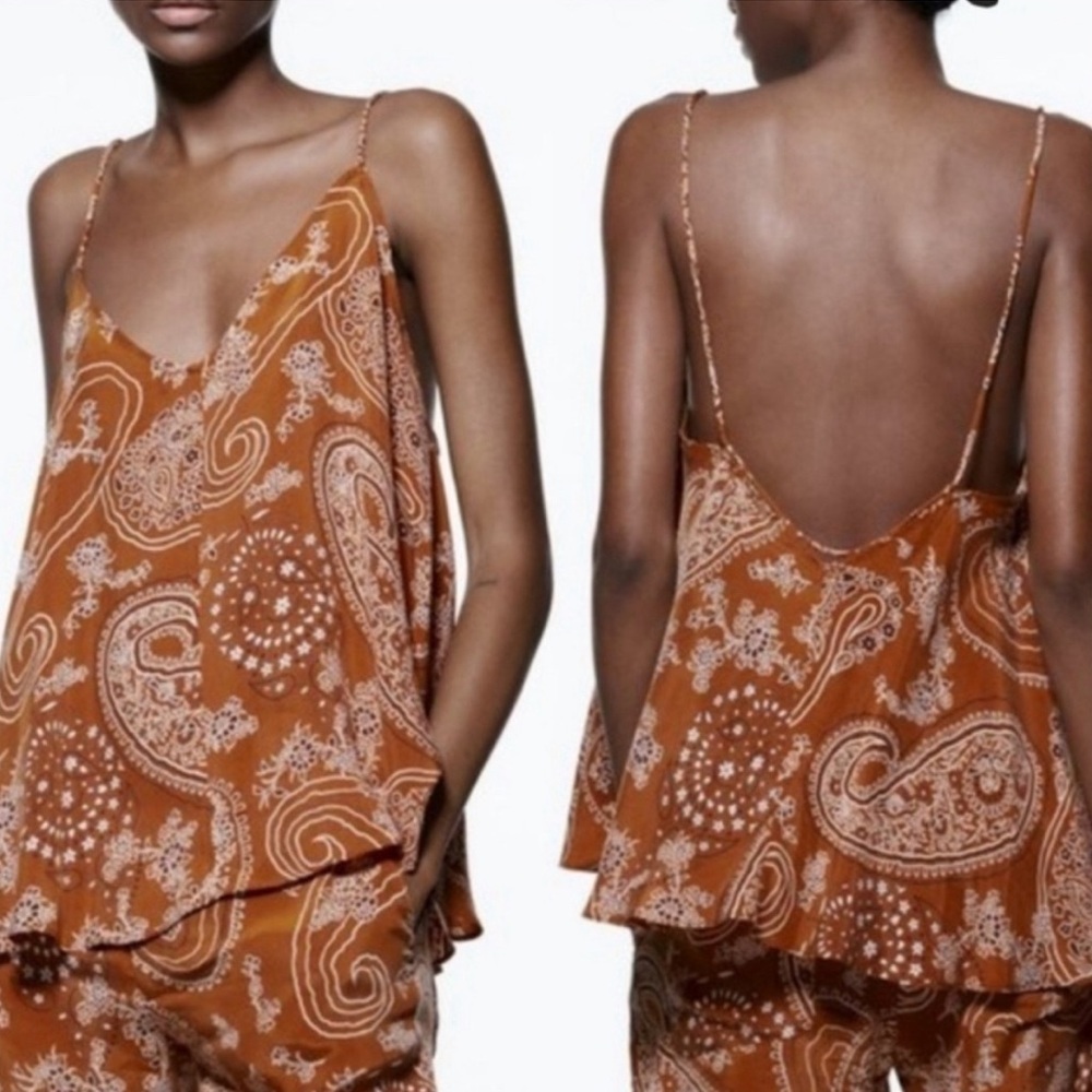 NWT Zara Brown Bandana Tank Sleeveless Open Back